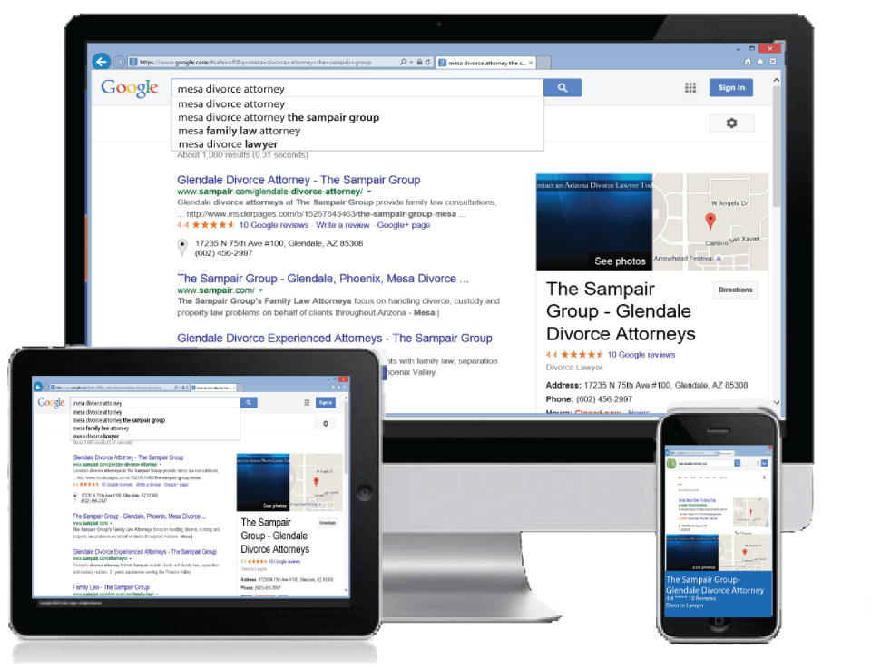 Google mesa divorce attorney autocomplete results with Search Box Optimization